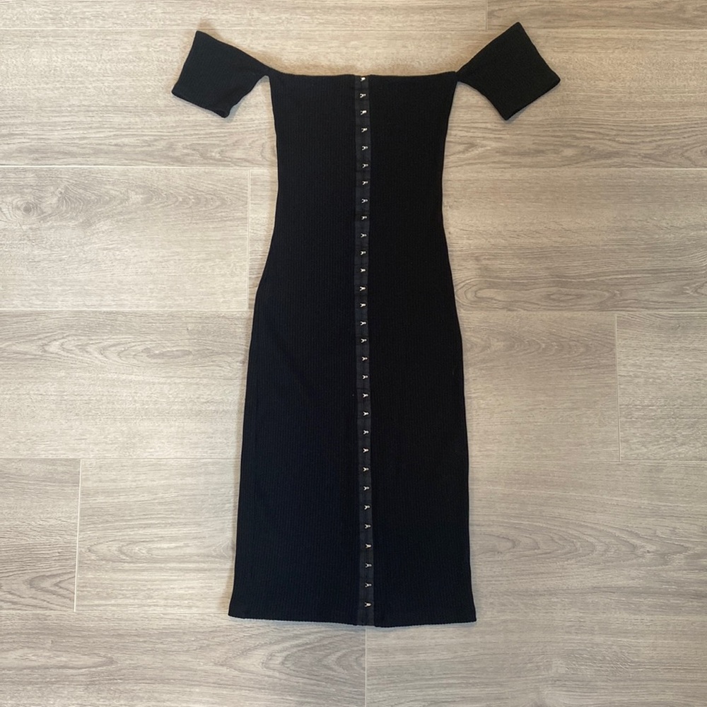 Reformation Black Ribbed Off the Shoulder Dress